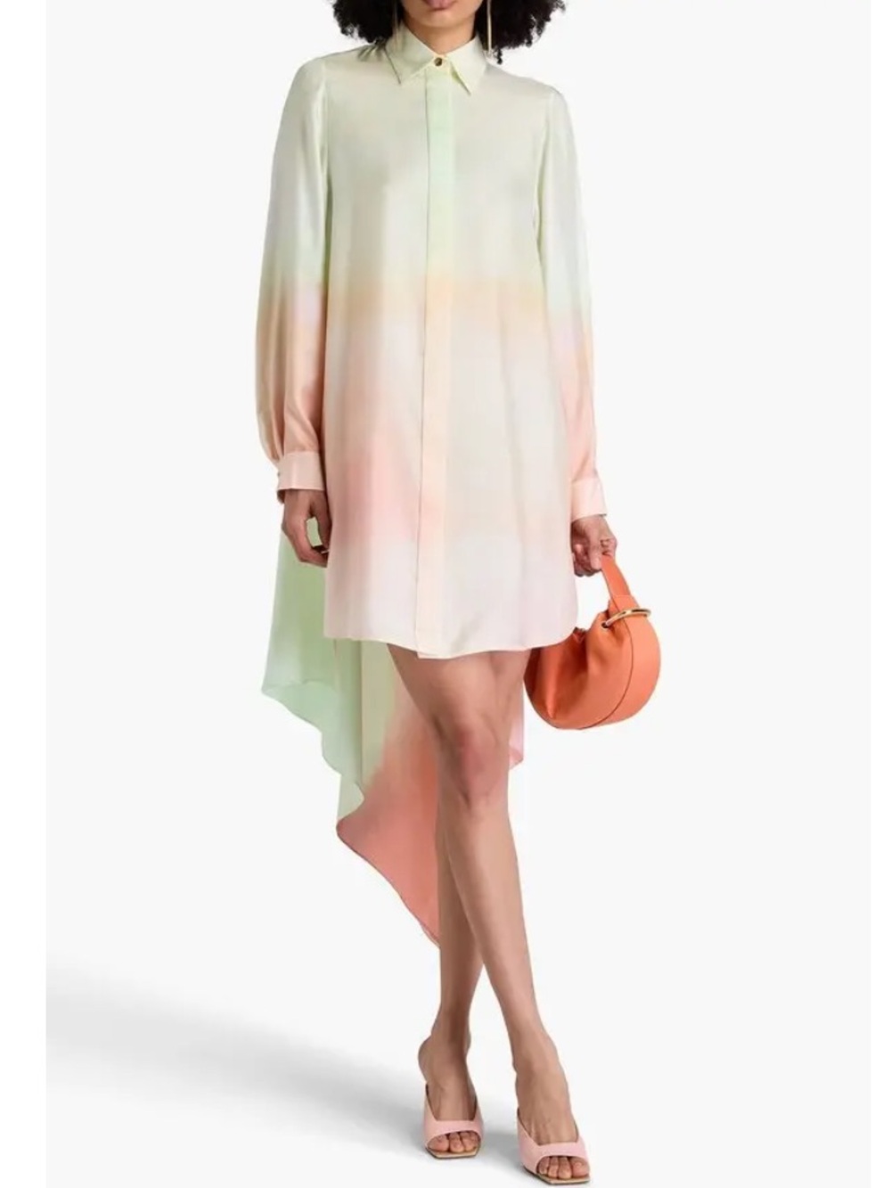 Zimmermann Pastel Ombre Asymmetrical High-Low Shirt Dress - Cream, Pink & Mint